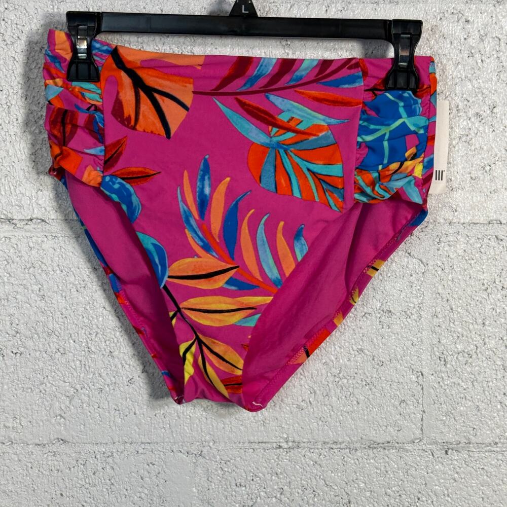 Bar III Womens High-Waist tropical  Printed Swim Bottom pink small MSRP $48